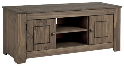 fc2dbc7e28f5e8da1b9c1e8b6d7f6098ea5e06b5ad97f7b189f3a2736c5db32c.jpg An Image of Argos Home Amersham Large Solid Wood TV Unit - Dark Pine