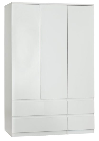 0b655f193d5e0174d943239e2ea923b8a6ee3e814b0ca9b1b0fc831cf94aea91.jpg An Image of Habitat Jenson Gloss 3 Dr 4 Drw Mirrored Wardrobe - White