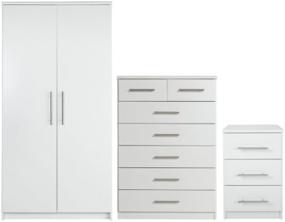 18981b3cda8629499a3fb28fa0d654d90b318d1070c1e62544f500068d685277.jpg An Image of Argos Home Normandy 3 Piece 2 Door Wardrobe Set - White