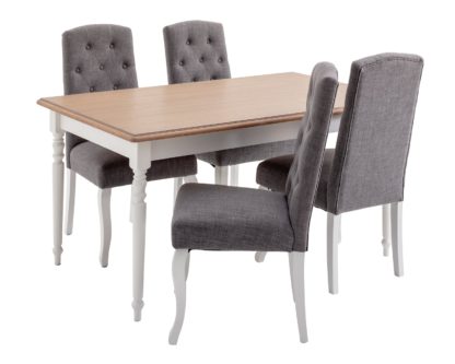 2246e0fda4a04007ab74bf7feb93d6a40353af31803f6501fd4fc7300ef0b18a.jpg An Image of Argos Home Le Marais Oak Veneer Table & 4 Grey Chairs