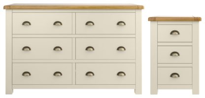 2d1f6d487463e80a0b38faaace976b16217fc34e43ff3726b65b0dee17d27356.jpg An Image of Habitat Kent Bedside & 3+3 Drawer Set - Cream & Oak