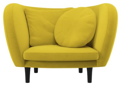 357037478f3c36083bee5b669c9baa2c3e1529400e683cdac0452e3ff5b13580.jpg An Image of Habitat Arya Yellow Velvet Armchair