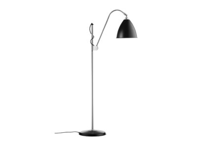6fd1a50868ab1d120e0004fa2e49e8963de9b5f3c3ba420dcaf4c5c788a34a07.jpg An Image of Gubi Bestlite BL3 Floor Lamp Chrome Base Black Shade