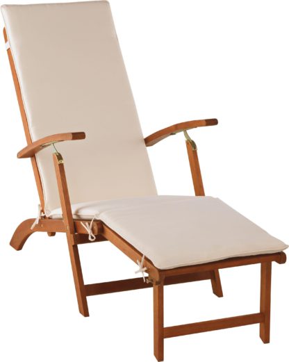 78f97d32a483a36a6f70a7bb850e94049a70fb541b4614f2d6af60f7546e262c.jpg An Image of Argos Home Wooden Sun Lounger with Cushion - Cream