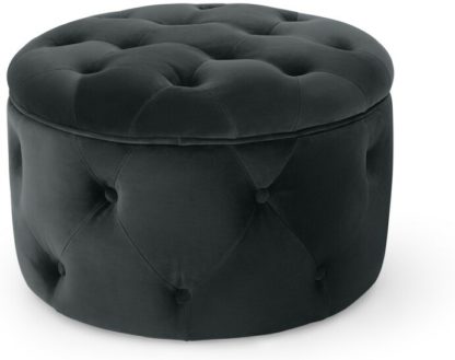 7c08cf187944bd197b2e5361be12696a69f718717e3c230b655b8eda0fcd5f45.jpg An Image of Hampton Small Round Storage Pouffe, Midnight Grey Velvet