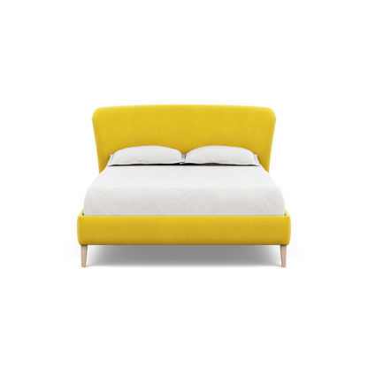 b691fa69deec668182c461e946a2b7dddbec4c09e04dc7be6bf1869b8fbb03aa.jpg An Image of Heal's Darcey Bed King Smart Luxe Velvet Airforce Blue Black Feet