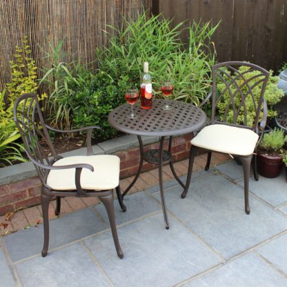 b936f7b3b7491b2339b39f2fd32565ff1ec21054049b9aee8ea2597f1e75ba05.jpg An Image of Cast Aluminium 2 Seater Black and Bronze Bistro Set Black
