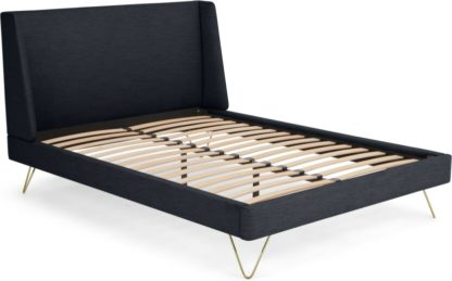 c187bdcd109c3cda3dcc1752f02c64fa7ddac81f685e3cb0fda6d4840c5d8797-1.jpg An Image of Elona King Size Bed, Denim Blue Weave and Brass Legs