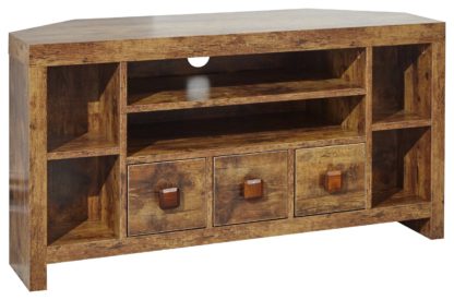 cff1ee87d76177b9d517b6ab6631b013a31fa842cbc4dd44a3fe9e602f0db381.jpg An Image of Jakarta 3 Drawer Corner TV Unit - Mango Wood Effect