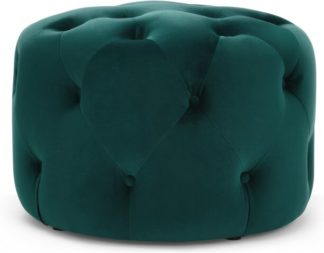 An Image of Hampton Small Round Pouffe, Seafoam Blue Velvet