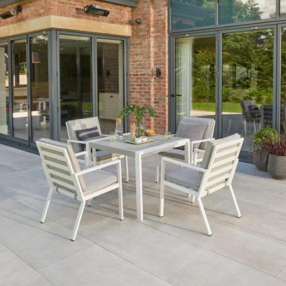 59a1608f76a21c89c3598cbc1f70ad6f499620bbca5bd5384804c64039a24815.jpg An Image of Titchwell 4 Seater White Dining Set White