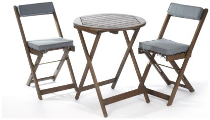 7682e3b10c48136cf42b4623c1f42f59af178341b496c4580ba4b5371a58abca.jpg An Image of Greenhurst 2 Seater Hardwood Bistro Set with Grey Cushions