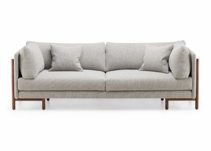 a7b3d54a0ad596ac4ba4d463de83544903bf8bff6f774e2b92aa493e44948ede.jpg An Image of De La Espada Frame Medium Sofa Sahco Moss Grey Fabric Danish Oiled Walnut Legs
