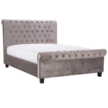c8288f08070a4434208b260143b574a17002dd249bc8aad57f62373d63b5ec02.jpg An Image of Orbit Silver Velvet Upholstered Bed Frame Silver