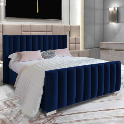 An Image of Mansfield Plush Velvet Upholstered Single Bed In Blue