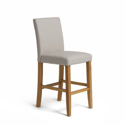 8cf484f1f64da9958f6a8d76c19ca92ad4202a465e965f722cdba2495ef52aa6.jpg An Image of Habitat Winslow Wood & Faux Leather Bar Stool - Cream