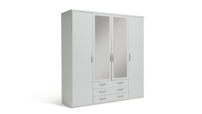 14784d4639e9b279f3739a29defcb93edd50d56077ede2d36ab21f0ed169e2fe.jpg An Image of Argos Home Hallingford 4Dr 3 Drw Mirror Wardrobe - White