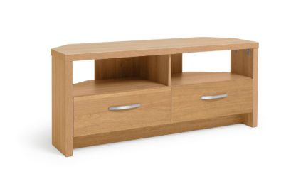 5ee9197e471dc674e0920d8e10dc90c043cd93161e267310afcd4f155ef3d704.jpg An Image of Habitat Venice 2 Drawer Large Corner TV Unit - Oak Effect