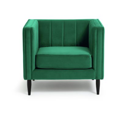 6d4604595bd55fcce97b7bf42ea9c3af9e05a412d95696d42ec2c6398718e8ff.jpg An Image of Habitat Vanessa Velvet Armchair - Green