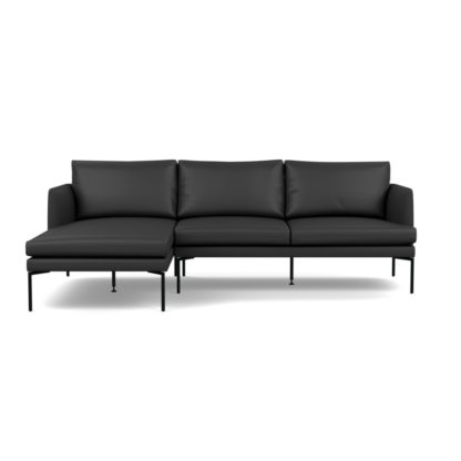 7f4ee3acd654f9aa00f612826926317f92a95c96200d6f0bda4f678abb5834fa-1.jpg An Image of Heal's Matera Corner Chaise Sofa LHF Grain Leather Chocolate 066 Black Feet