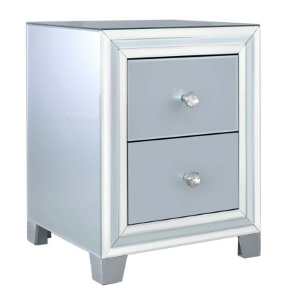 80791b034d6d1c30c8e7577dcca4ffffaa9b2166399612d083ed0949a44dad41.jpg An Image of Quartz 2 Drawer Bedside Cabinet, Grey Glass and Mirror