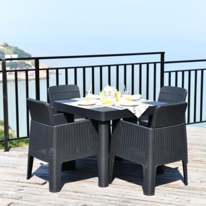 bd8ab20f80cd98762871b91d3b9a196148988667987ffe1bfeb917a664fbd489.jpg An Image of Faro 4 Seater Black Square Dining Set Black