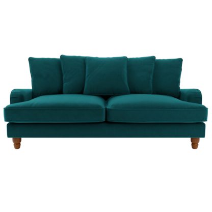 fc8b85c49bdc84e8974344605e29e0305e8acc7ee56e6d1cd7c27530946f1616-1.jpg An Image of Beatrice Scatter Back Velvet 3 Seater Sofa Bed Peacock