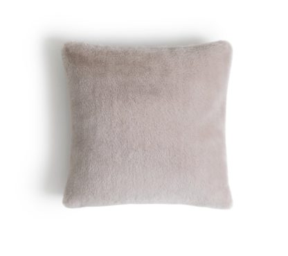 0ad6cee107f6c583319a6233a092939a712af06564b5d3aaab803d4d427f3edf.jpg An Image of Habitat Plain Faux Fur Cushion - Blush Pink - 43x43cm