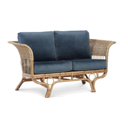 Homebase An Image of Beijing Rattan Sofa in Velvet Blue