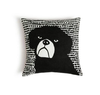 1ed79064ced1173edaf7311cfebb8c037c98e7a69757d77a4fe1d17e0f5c7744.jpg An Image of Habitat Willis Dog Print Cushion - Black & White - 43x43cm