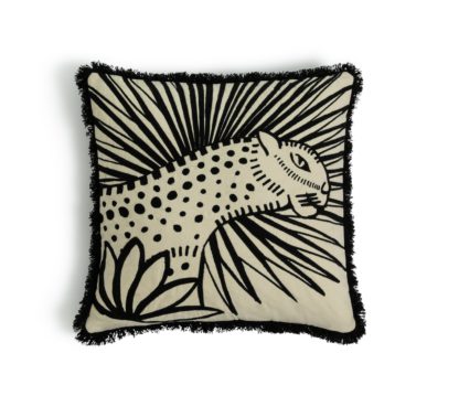32d4c439513508cff55113666f8e56d85882370f752a2aee834e762f110c9160.jpg An Image of Habitat Embroidered Jungle Cushion - Black - 50x50cm