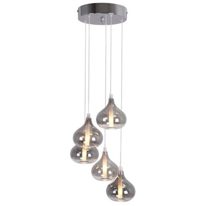 44a7de0e05b4f2e491cf61ff15b8b26ac2870350d9d419bdaab686d26ff7c669.jpg An Image of Reuben 5 Light Smoke Glass Pendant Light