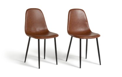 4a4e5ce830665c331bfacb52f19281ff60c853a25854144c783e03c301a64cd6.jpg An Image of Habitat Beni Pair of Faux Leather Dining Chairs - Tan