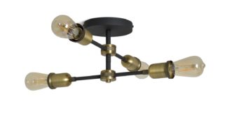 An Image of Habitat Tay 4 Light Flush to Ceiling Light - Black & Brass