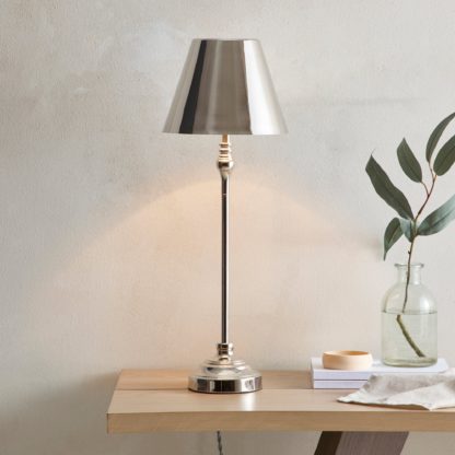 4b64a9867f492d61f9d4028853934b9315e8a3055bda75fa601dc3e2dd84171b.jpg An Image of Dorma Bedford Table Lamp Polished Nickel Silver and Grey