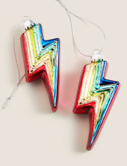 99355e3c6d74ed54fbdebb7708aa55a0d5bbc814c84ba81434cdb18aeb8baab1.jpg An Image of M&S 2 Pack Rainbow Lightning Bolt Decorations