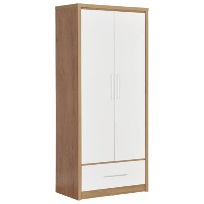 a1507a6a239b4b863b99c91f8bdc36ae0fff9105d5cc17f41b890bb3f8830476.jpg An Image of Seville 2 Door 1 Drawer White Wardrobe White and Brown