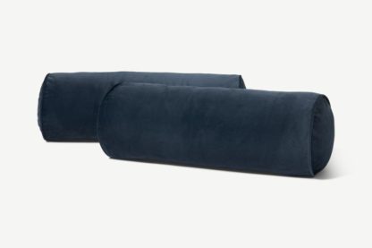 cdd599f898378c213cae6eefcc762a2bca8ea56862b20c0fdcef92c2c40a6122.jpg An Image of Julius Set of 2 Bolster Cushions, 20 x 55cm, Ink Blue Velvet