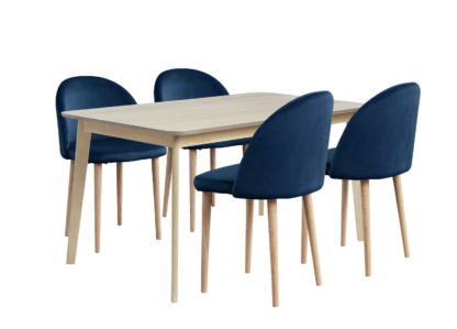 e3312577561ed277ae5d261eab0722c8c14e26eb5ba6211c4e31605a5088094d.jpg An Image of Habitat Skandi Solid Wood Dining Table & 4 Navy Chairs