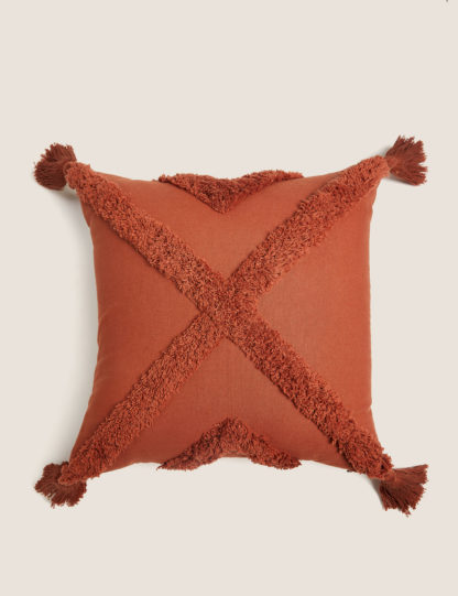 ec29e5496fd86b11c88aec44a36da52d83c9a4b5301ffbae9c0328ca99ec073a.jpg An Image of M&S Cotton Mix Tufted Tassled Cushion