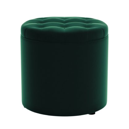 f7e740d3b46cd72d44509c068ff098c7575ddf8473c76ef927394abf44b3f22a.jpg An Image of Oswald Velvet Round Storage Footstool Bottle (Green)