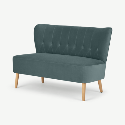 03cab269cbfcd4299a1b9c73c8453fce2b7c5c319d8f65ef925c07e4395db8a8-1.png An Image of Charley 2 Seater Sofa, Marine Green Velvet, Natural Leg