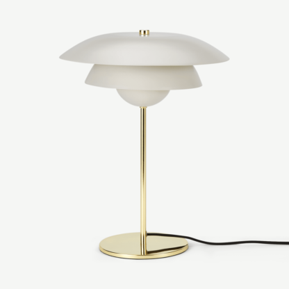 0adaa549911e26b553443c0fe46f260f356d2c3d07113fa26f00be47f0732ee6-1.png An Image of Brunswick Layered Metal Table Lamp, Warm Grey and Brass