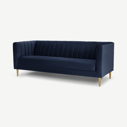 0dac30fafd75f41ed5534411517f75871cf3807fc34c8f069f7912e383a7560d-1.png An Image of Amicie 3 Seater Sofa, Royal Blue Velvet