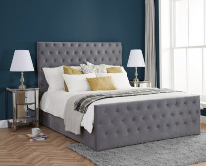 0f79a1f02d98b41efaf6b86a7959f78f26348b7a424a1088dfee2a01e1b9627f-2.jpg An Image of Marquis Grey Velvet Fabric Bed Frame - 4ft6 Double