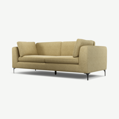 10e0bc7a59126871d19c18966ca84bf3755acbe9f9b803bf576bfaeb2bf7efbe-1.png An Image of Monterosso 3 Seater Sofa, Textured Yellow Mustard with Black Leg