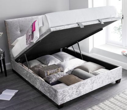154b3308962da910e44906479e504943ab3dc17a0983ff20937b3b1fa13fa327-2.jpg An Image of Walkworth Silver Velvet Fabric Ottoman Storage Bed Frame - 6ft Super King Size
