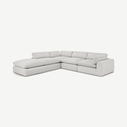 1c33fe9847aa2e59994800d5beb06b93640984fed13c9ac95d1da4c773c69af2-1.png An Image of Samona Left Hand Facing Full Corner Sofa, Stone Grey Corduroy Velvet