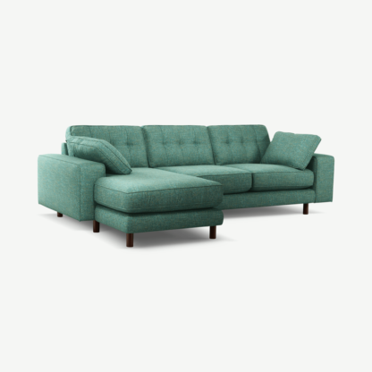 1ffc0e7d150964c8fe74bd7fe5acbb3ff408b615b87e8c5301c9586789e853b3-1.png An Image of Content by Terence Conran Tobias, Left Hand facing Chaise End Sofa, Textured Weave Teal, Dark Wood Leg