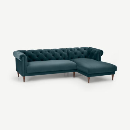 21d7af599e629a469835562a4dee05f4cc8e4ddea05bb0f427971a06c58c0e33-1.png An Image of Barstow Right Hand Facing Chaise End Corner Sofa, Steel Blue Velvet